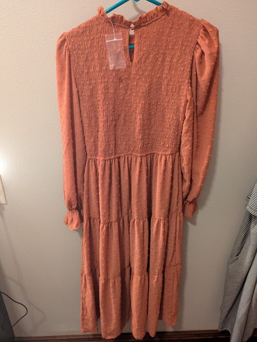 By The River Women's Small Swiss Dotted Dark Coral Long Sleeved Dress - Picture 3 of 4