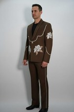 Floral Embroidered Western Style Tailored Suit with Handcrafted Statement Detail