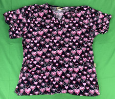 Large Black w/ Pink Hearts Tafford Scrub Top