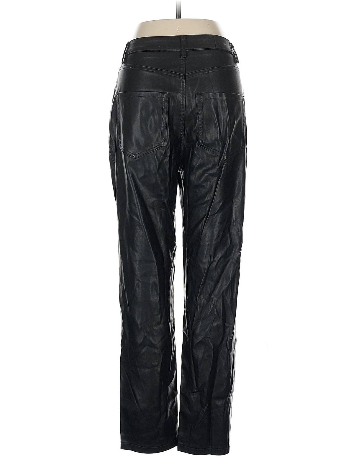 Zara Women Black Faux Leather Pants 6 thumbnail 2