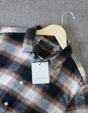 Image of AllSaints Men's Rusty Orange Mercy Checked Relaxed Fit Organic Cotton Shirt S