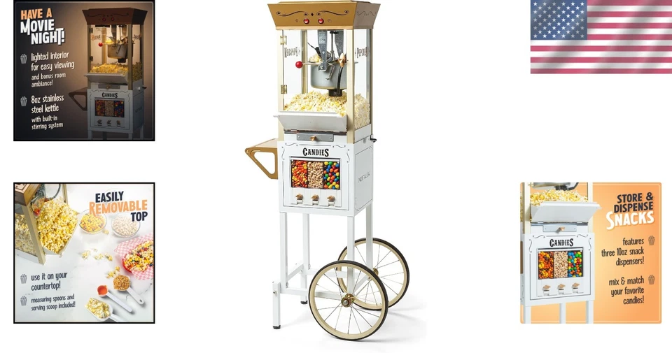 Carro palomitas retro con capacidad para 32 tazas Foto 2 de 4