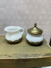 Vintage Cambridge Milk Glass Farber Bros Brass Creamer Sugar Set