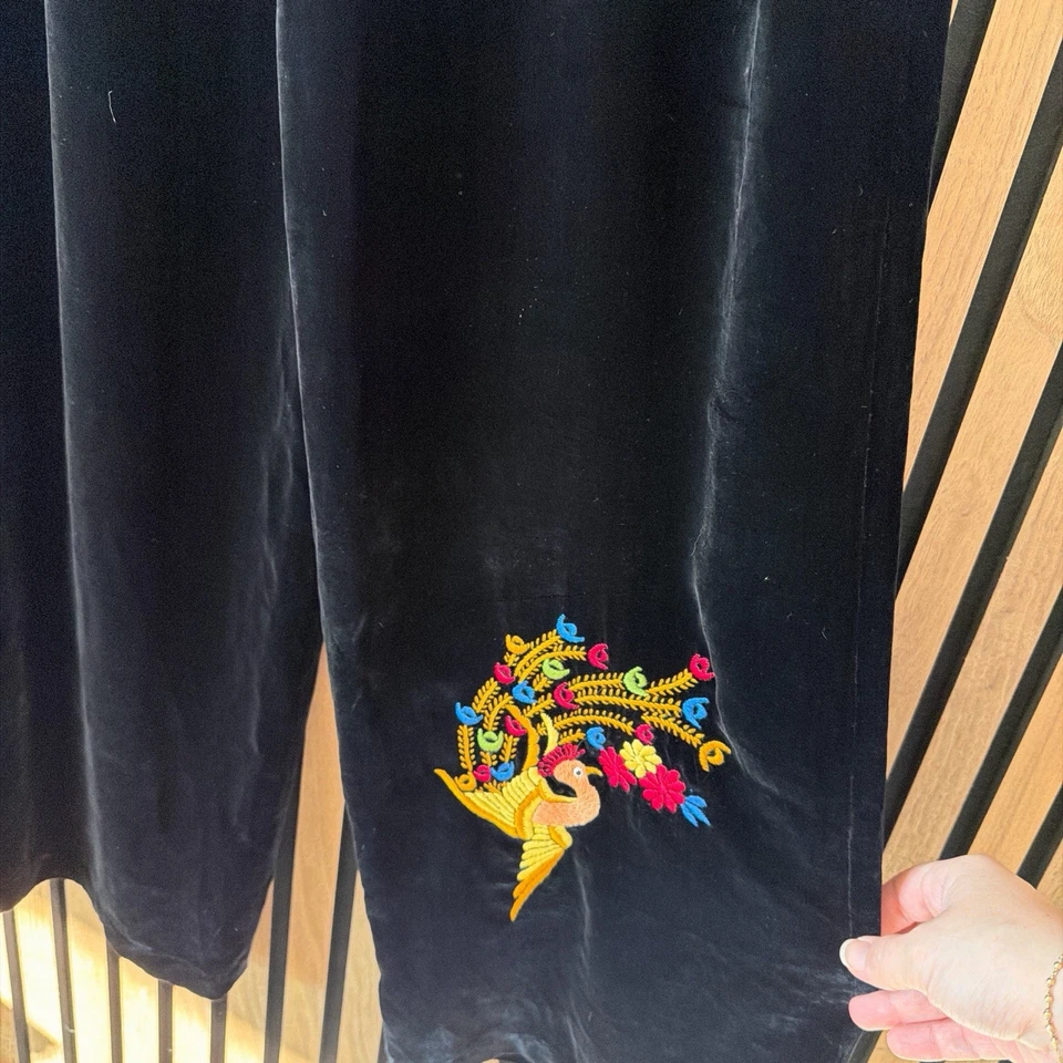 Pantalones de terciopelo de seda morera ASILK detalle bordado cordón M vintage Foto 2 de 4