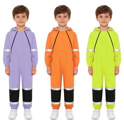 Kids Hooded Outdoor Raincoat Playtime Rain Suit Color Block Front Zippers Gift