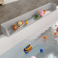 Silicone Bathtub Splash Guard for Kids - 2.6FT Grey Water Guard Caddy