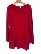 J. Jill Red Long Sleeve Tunic Sweater size large Cotton Blend Womens