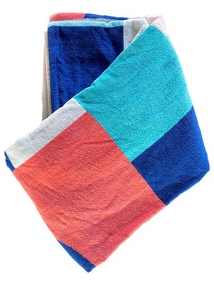 100% Cotton Geometric Abstract Oversized Beach Towel, 34'' x 64'' Blue & Orange