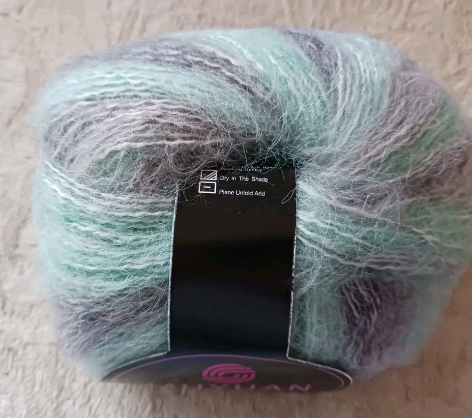Muyuan Mohair Blend Laceweight Yarn 10 Sks Aqua Blue & Gray Variegated 25 Gram - Image 2 of 4