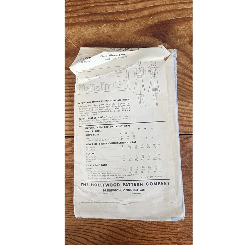 VTG 40s Sewing Pattern ORIGINAL Dress Olivia de Havilland Hollywood Pattern 1759 - Image 3 of 4