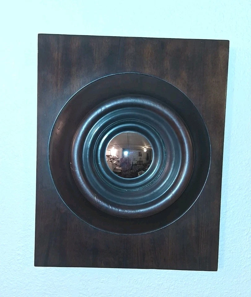 Espejo convexo ojo de buey Global View Dallas, Texas Wood marco de madera ojo colgante de pared Foto 2 de 4