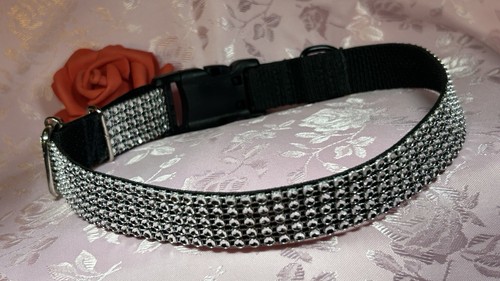 Silver Rhinestone Dog Collar Glam Sparkly Handmade Machine wash Made in the USA