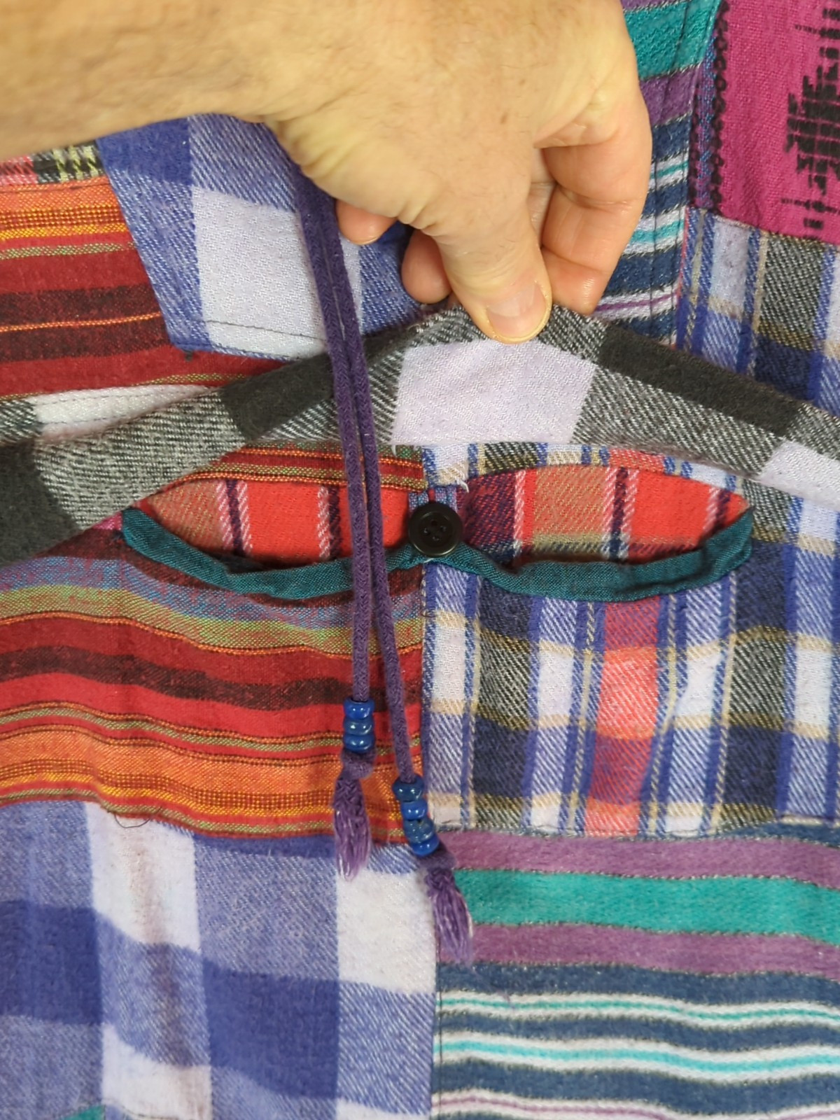 Patchwork flannel 1/4 Zip Pullover reversible Hoo… - image 16