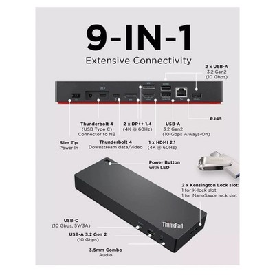 Lenovo ThinkPad Thunderbolt 4 Workstation Dock - Black/Red, US