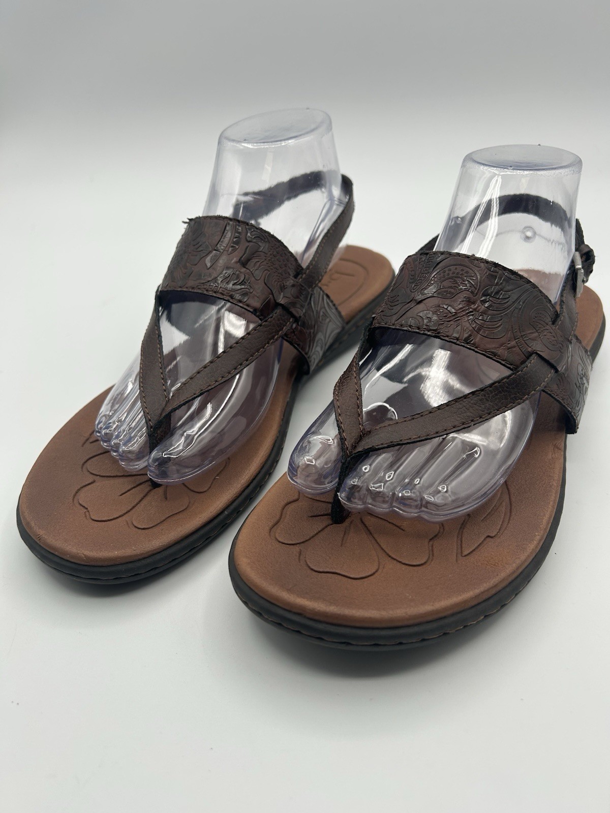 B.O.C. Born Concept Reagan Brown Tooled Slingback Thong Flat  Sandals Sz 10M