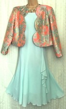 GLITZ of LONDON (20)  Bias Cut Turquoise Cocktail Dress & Multicoloured Jacket
