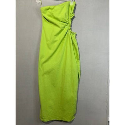 MABLE Strapless Cutout Midi Dress Size L Cotton Blend Neon Green NWT