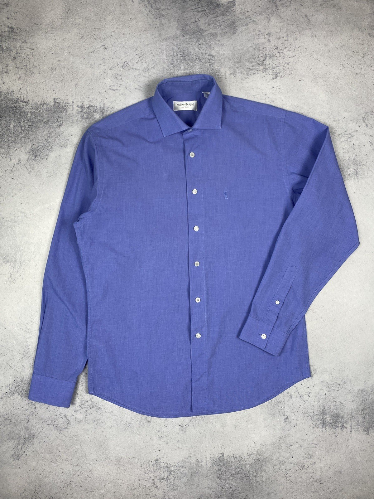 Camicia Yves Saint Laurent manica lunga vintage con bottoni YSL blu uomo...