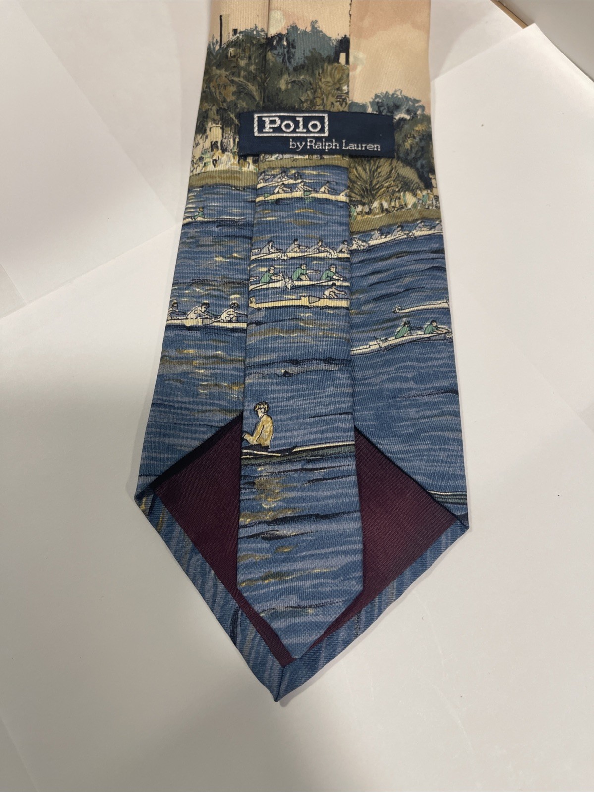 VTG Polo Ralph Lauren Rowing Bout And Pink Necktie 100percent Silk Hand Made Rare image 5