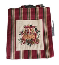 Longaberger Holiday Strip Vintage Fabric Tote Bag Embroidered Christmas