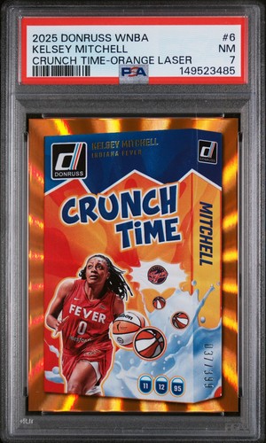 KELSEY MITCHELL /399 ORANGE LASER CRUNCH TIME 2025 PANINI DONRUSS WNBA PSA 7