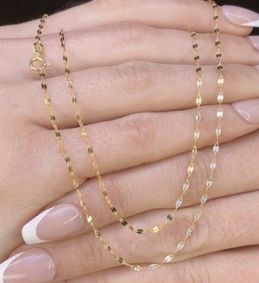 10K Solid Gold Mirror Link Chain 16 Inch 1.3mm New In Box Yellow Gold
