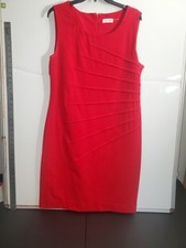 Calvin Klein Sleeveless Sheath Dress 14 Red Starburst Ruched Tea Length Party
