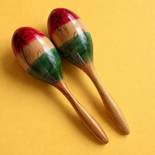 VTG Original Mexican Handpainted Wooden Fiesta Maracas Percussion 10.75" Long