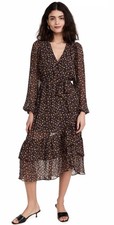 MINKPINK Saidia Wrap Midi Dress Floral Long Sleeve casual Peasant Women M