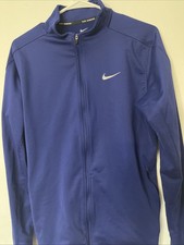 NIKE DRI-FIT Size M Womens Blue Full Zip Pocket Drawstring Running Jacket 338
