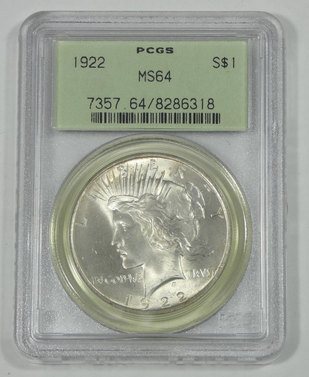 Silver MS 64 Graded 1922 Year Peace Dollars (1921-1935) for sale