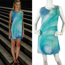 Valentina De Pietri Couture Watercolor Leather Shift Dress Blue 42 IT/6 US