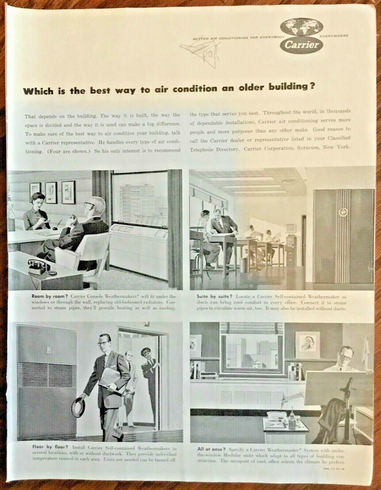 Carrier air conditioner auto original vintage print ad 1957 retro 1950s  offices | eBay