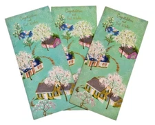 3 Unused VTG Congrats Best Wishes Cards Houses Sparkly Embossed 1950s Ephemera