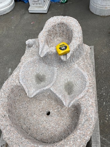 Unique Hand-Carved Granite Fountain with Leaves, Bird - Picture 9 of 11