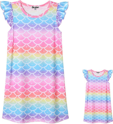 Matching Girls&Doll Nightgowns Pajamas Princess Sleepwear Flutter Sleeve Night D