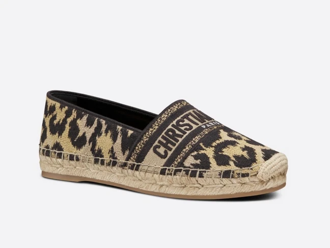 Espadrille Christian Dior femme logo imprimé léopard coton granville beige 39 neuve dans sa boîte