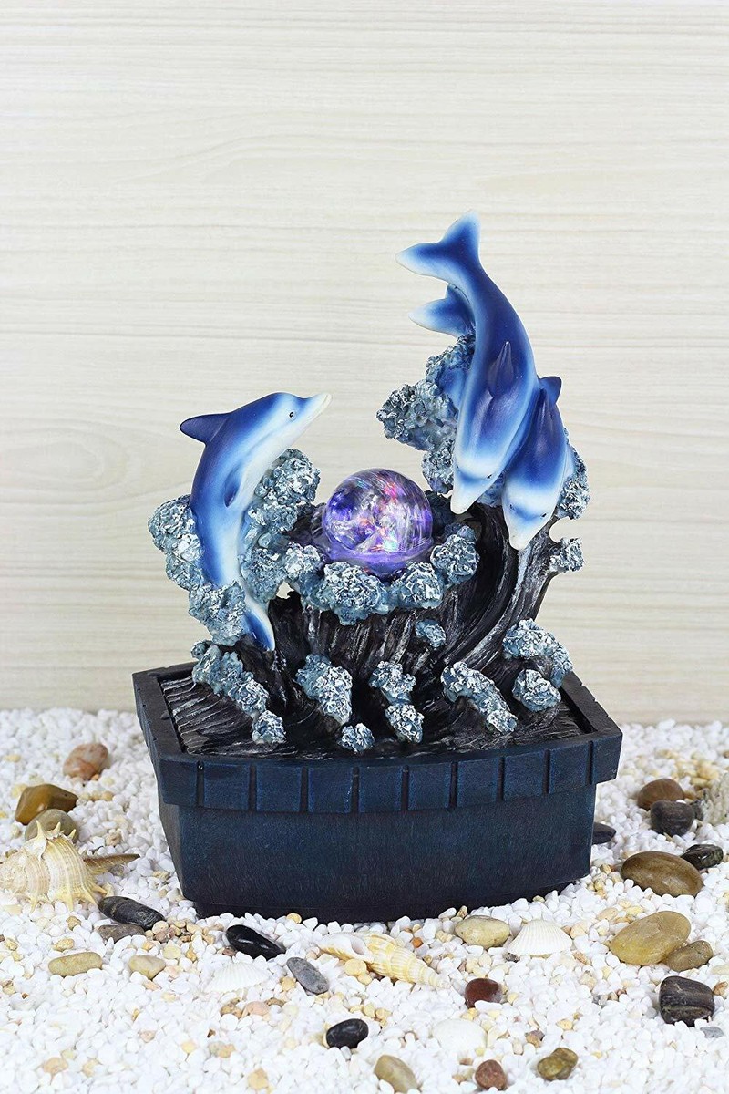 Dolphin Statue Home Decor Indoor Waterfall Relaxing Sounds Crystal
