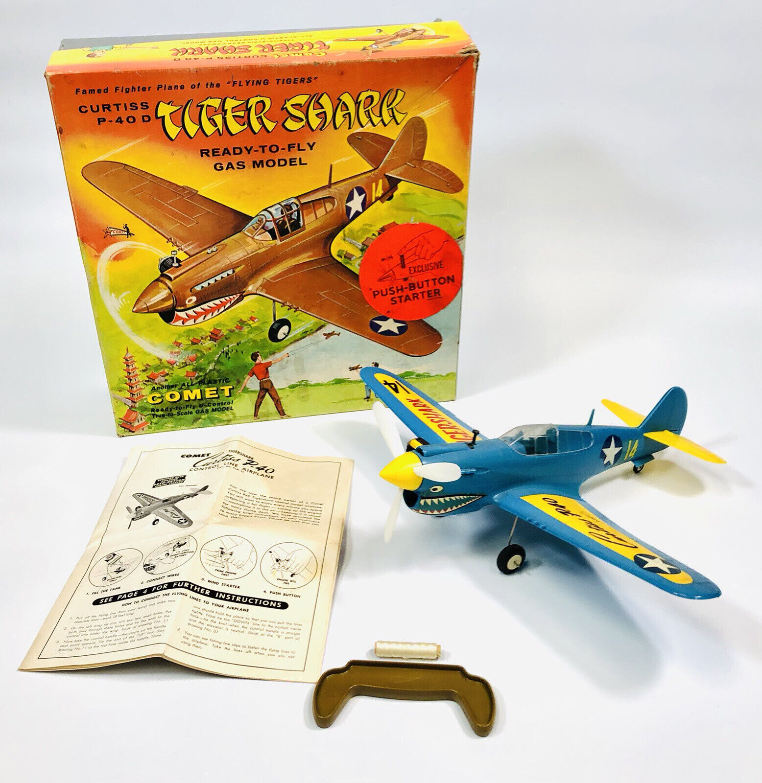 RARE! COMET Curtiss P-40 D Tiger Shark Toy Airplane w/ Box Blue Version! JK21
