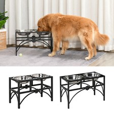 Elevated Raised Stainless Steel Double Bowl Food Water Dog Feeder Pet Dish Diner