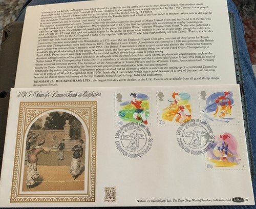 Great Britain Benham FDC 22ct Gold 1988 130yrs Of Lawn Tennis At Edgbaston