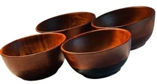 VTG DIPPING PINCH BOWLS CHERRY WOOD CONDIMENTS FOOTED SET 4 FINISH SMOOTH GRAIN