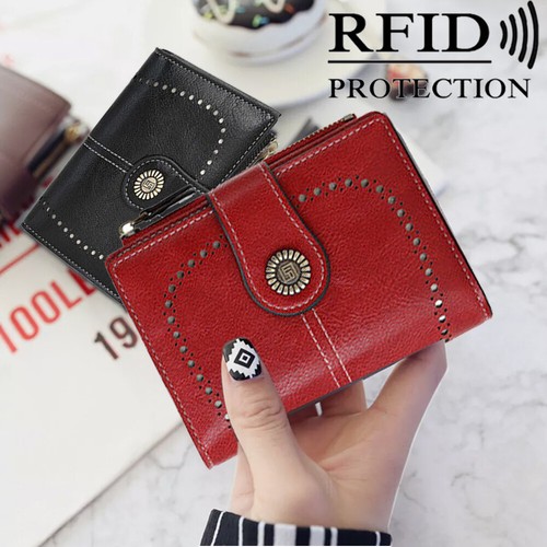 Cartera de cuero para mujeres con bloqueo RFID pequeña compacta portatarjetas de crédito cartera con cremallera - Imagen 5 de 47