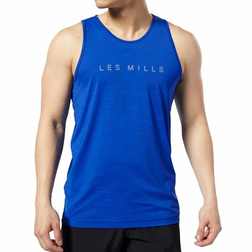 Reebok LES MILLS ACTIVCHILL Tank Top Workout Sleeveless Mens Gym Shirt Blue