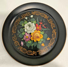 Vintage Toleware Floral Folk Art Black Large Round Serving Tray — photo 2