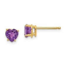 Real 14kt Yellow Gold 5mm Heart Amethyst Earrings