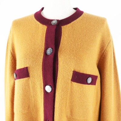CHANEL Cashmere Coco Mark Button Bicolor Long-Sleeve Knit Cardigan