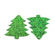 Imitation Leather Christmas Tree Pendants - Green Glitter - 4 Pieces - LP091