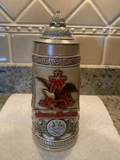 Anheuser Busch “ B” Series Ceramarte Lidded Beer Stein-9 1/2” to tip of lid