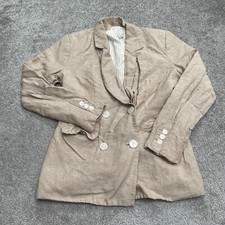 A New Day Linen Blend Blazer Jacket Womes 2 Beige Double Breasted Work Casual